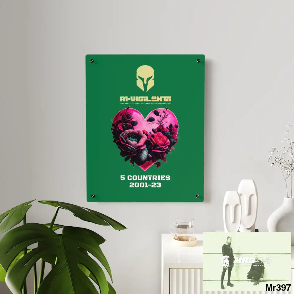 A1-Vigilante 5 Countries 2001-23 Heart made of pink roses with black accents Acrylic Wall Art Panels Home Decor