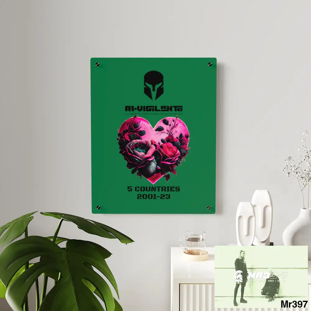 A1-Vigilante 5 Countries 2001-23 Heart made of pink roses with black accents Acrylic Wall Art Panels Home Decor
