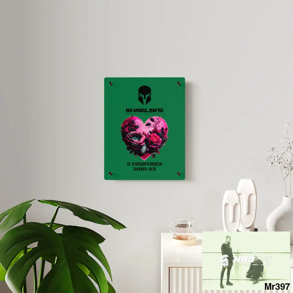 A1-Vigilante 5 Countries 2001-23 Heart made of pink roses with black accents Acrylic Wall Art Panels Home Decor