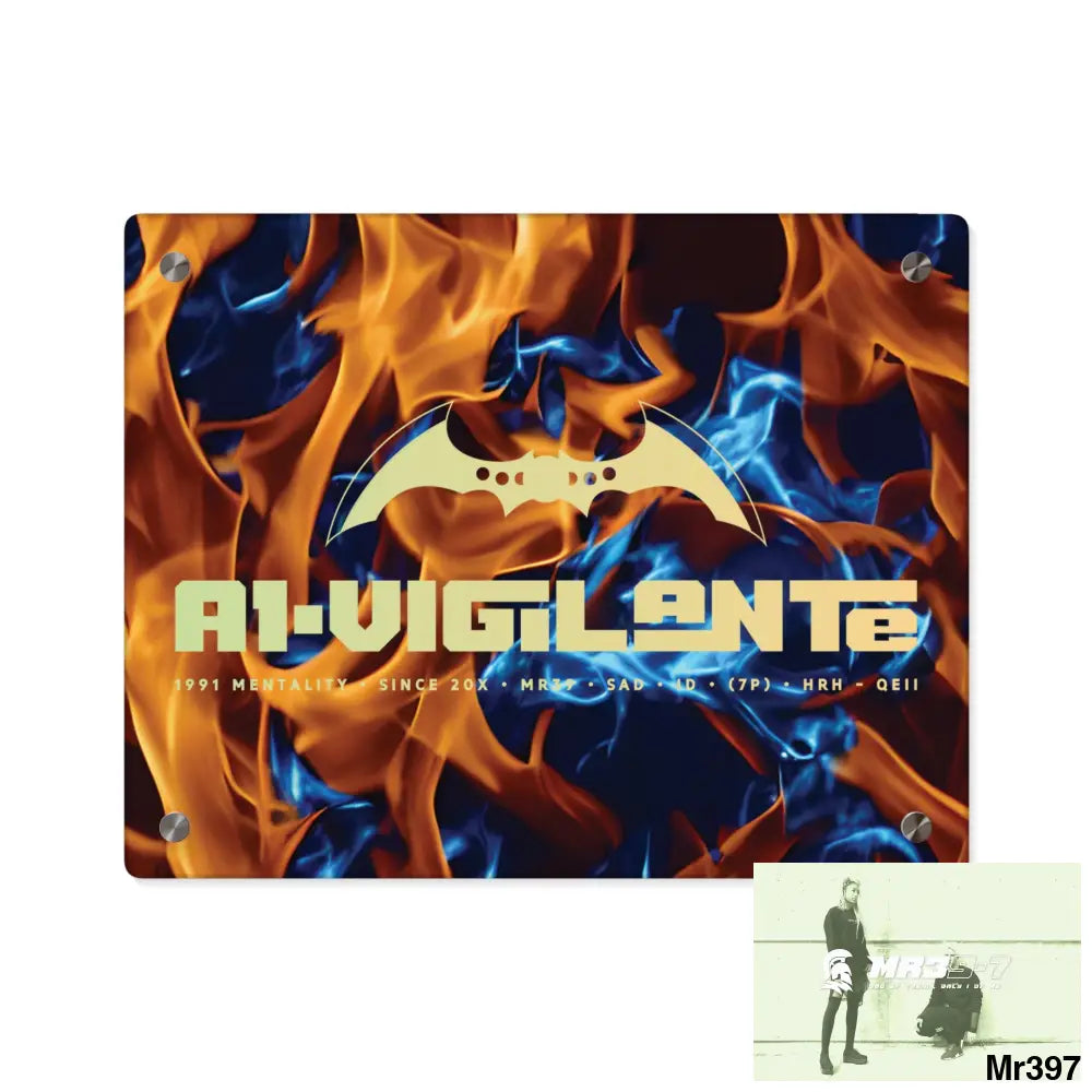 A1-Vigilante Blue Explosion Flames on a Dark Background Acrylic Wall Art Panels 14″ x 11″ (Horizontal) / 0.25’’ Home