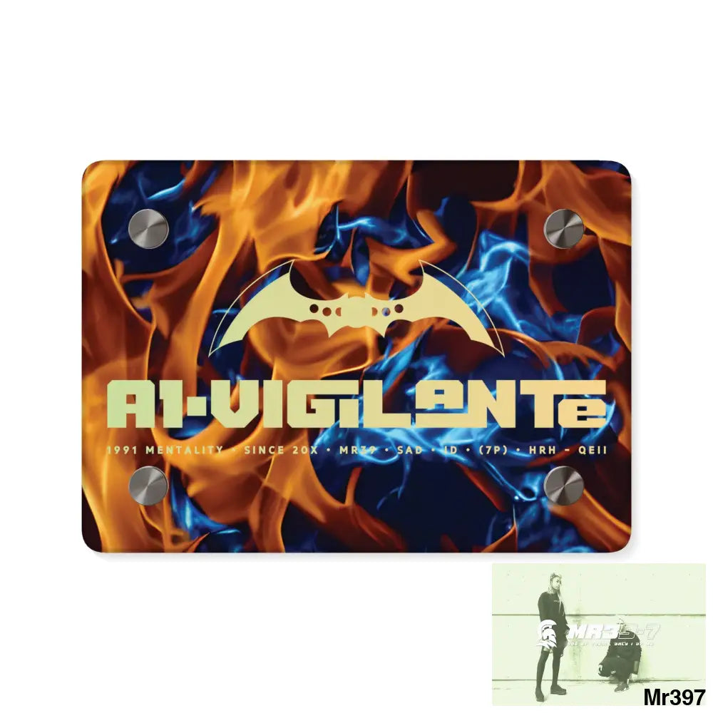 A1-Vigilante Blue Explosion Flames on a Dark Background Acrylic Wall Art Panels 7’’ x 5’’ (Horizontal) / 0.25’’ Home