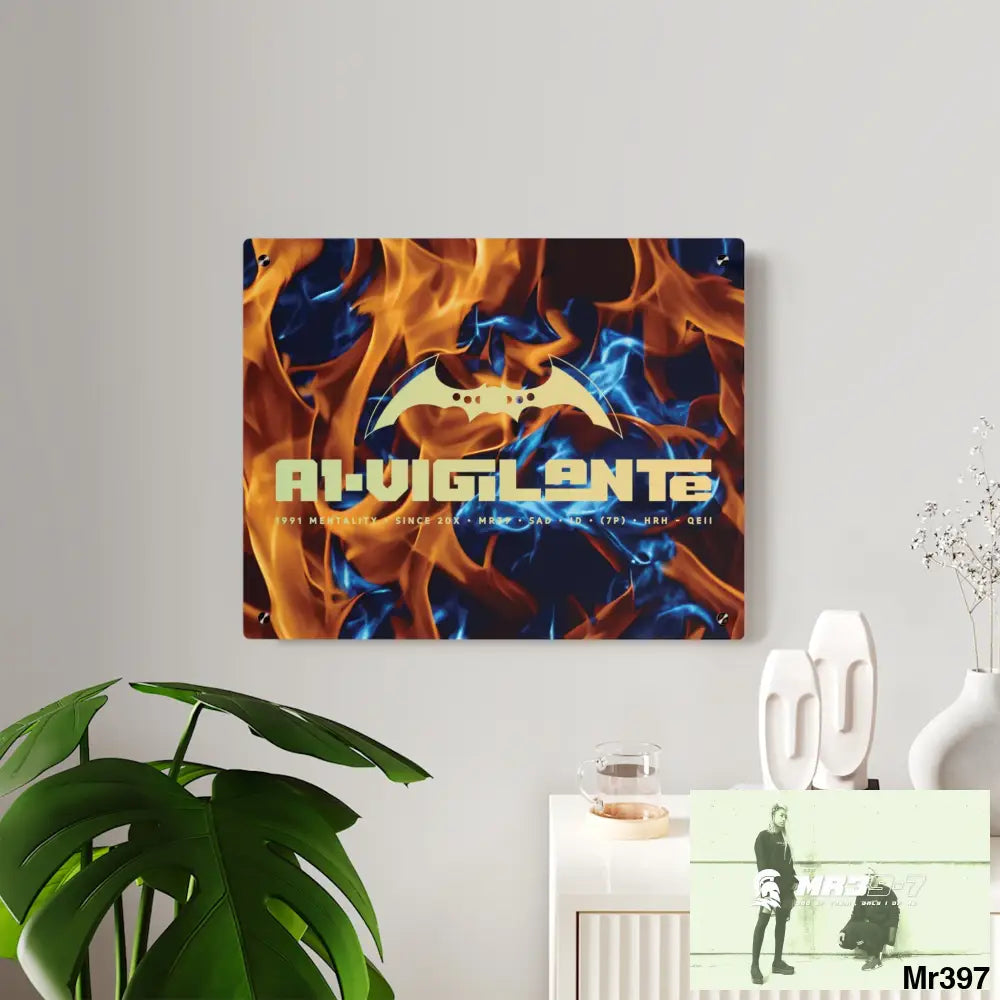 A1-Vigilante Blue Explosion Flames on a Dark Background Acrylic Wall Art Panels Home Decor