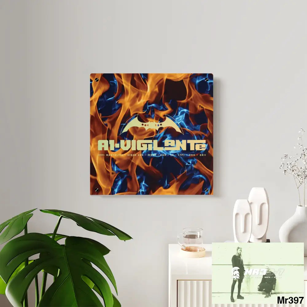 A1-Vigilante Blue Explosion Flames on a Dark Background Acrylic Wall Art Panels Home Decor