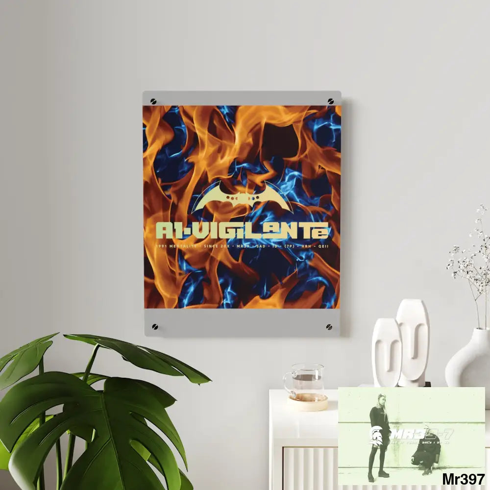 A1-Vigilante Blue Explosion Flames on a Dark Background Acrylic Wall Art Panels Home Decor