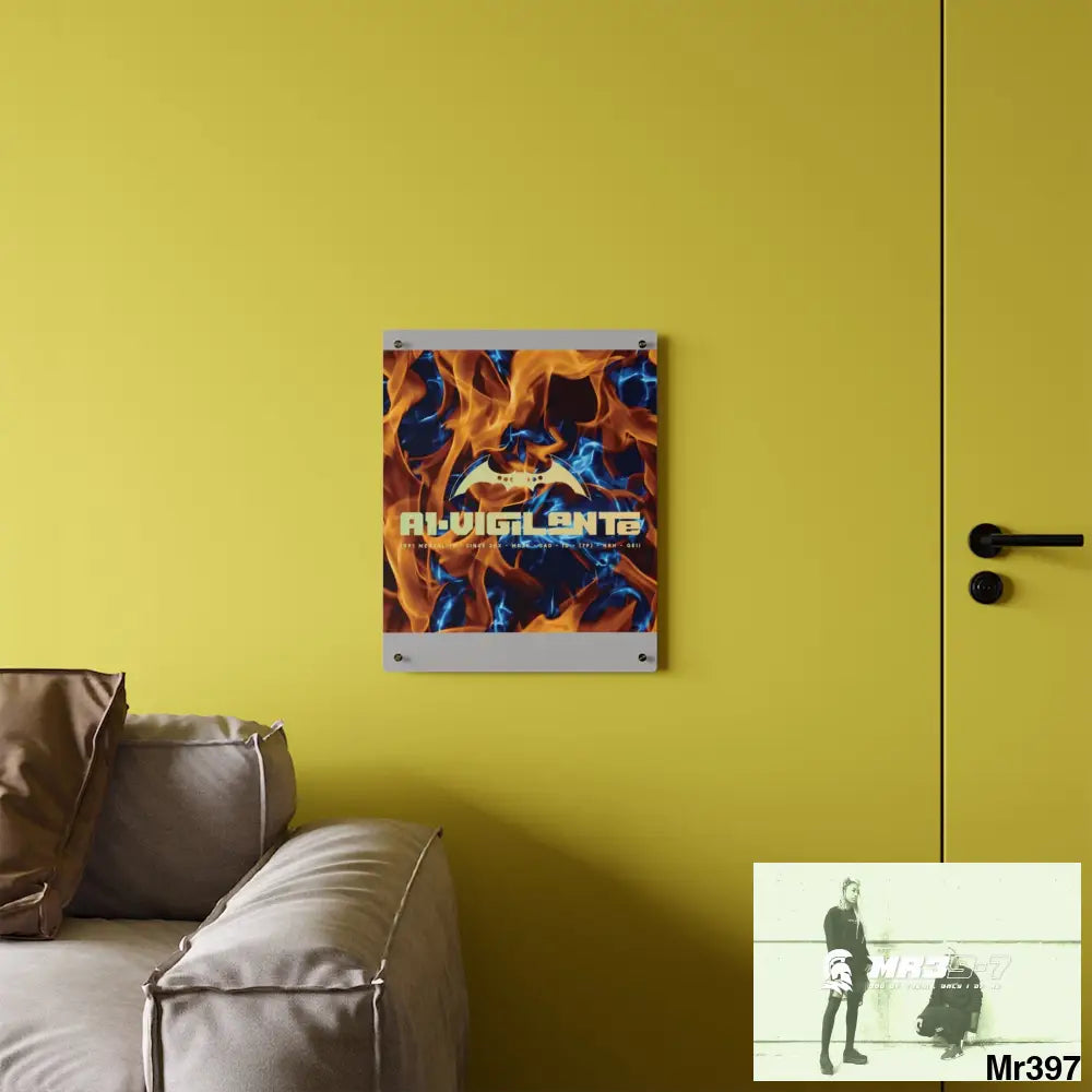 A1-Vigilante Blue Explosion Flames on a Dark Background Acrylic Wall Art Panels Home Decor