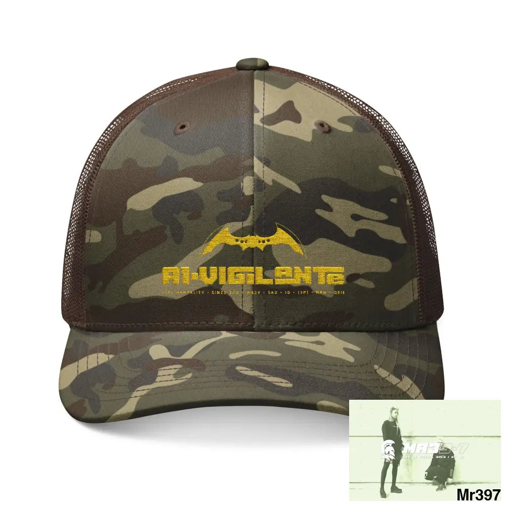 A1 Vigilante Camouflage Trucker Hat with Embroidery | Military Style Cap Outdoor Adventure Gear Hunting Accessories