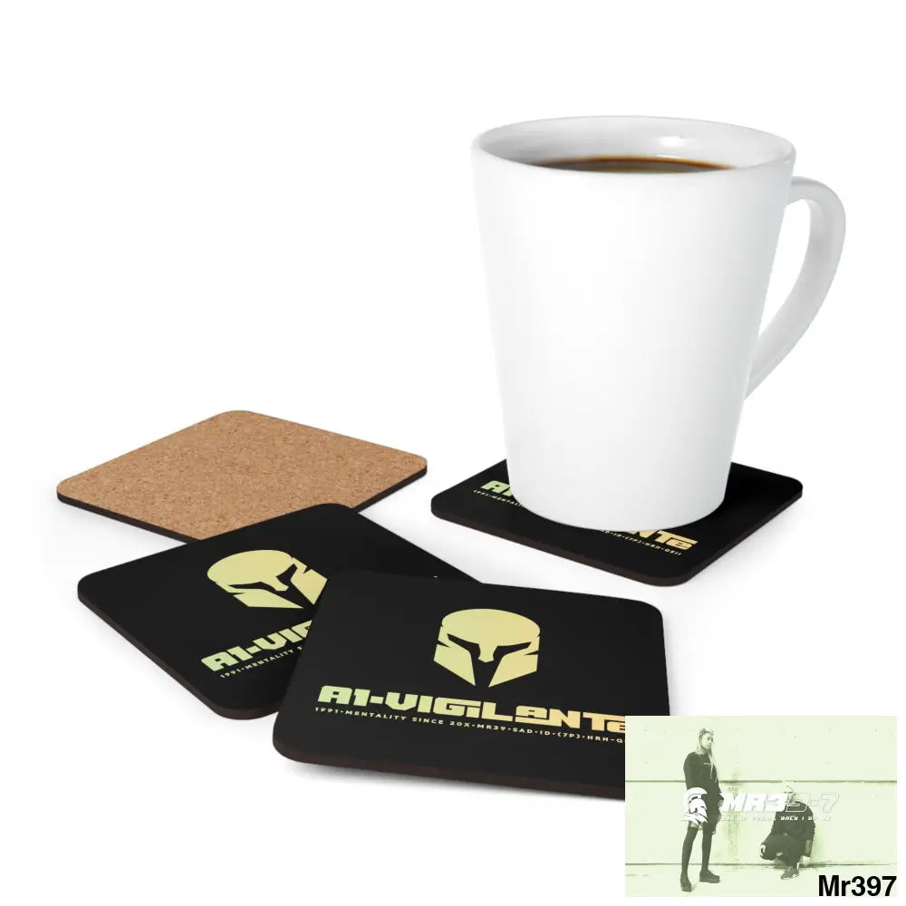 A1-Vigilante Corkwood Coaster Set Cork / 3.75’’ × 3.75’’ / Square Home Decor