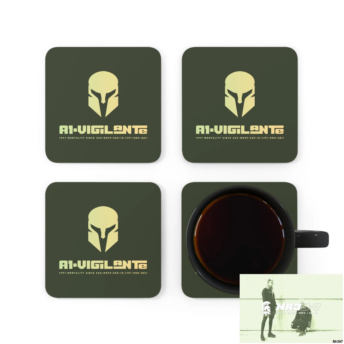 A1-Vigilante Corkwood Coaster Set Cork / 3.75’’ × 3.75’’ / Square Home Decor