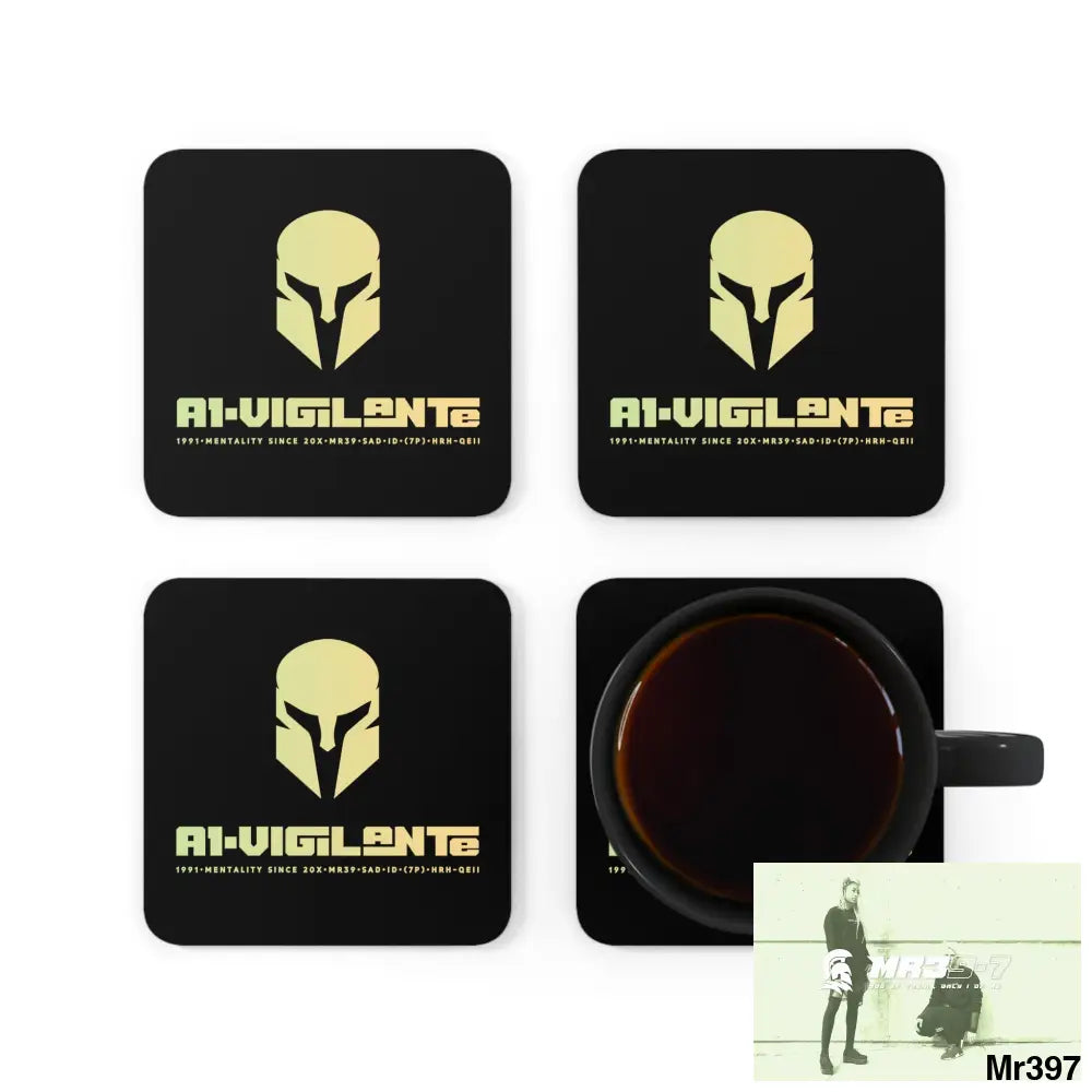 A1-Vigilante Corkwood Coaster Set Cork / 3.75’’ × 3.75’’ / Square Home Decor