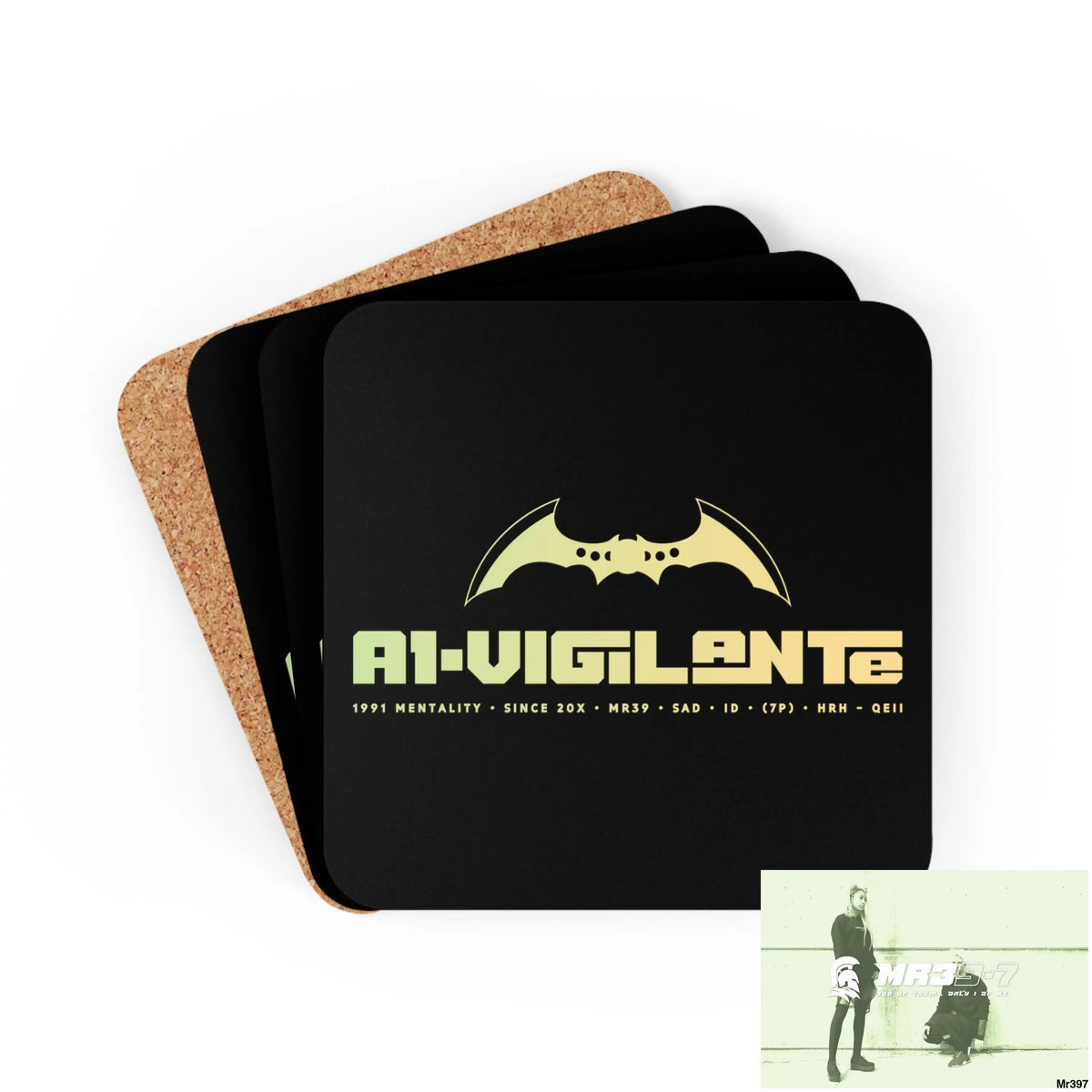 A1-Vigilante Corkwood Coaster Set Cork / 3.75’’ × 3.75’’ / Square Home Decor