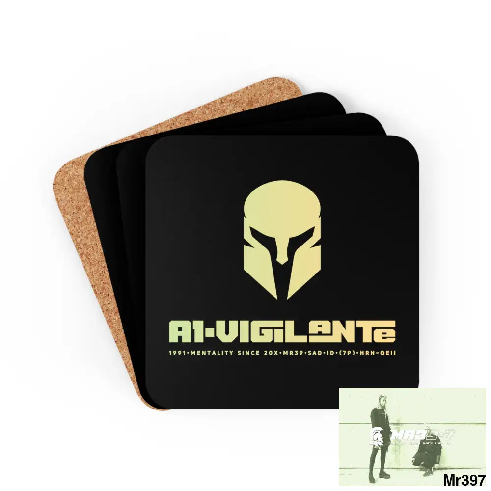 A1-Vigilante Corkwood Coaster Set Cork / 3.75’’ × 3.75’’ / Square Home Decor
