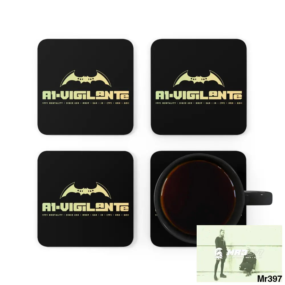A1-Vigilante Corkwood Coaster Set Cork / 3.75’’ × 3.75’’ / Square Home Decor