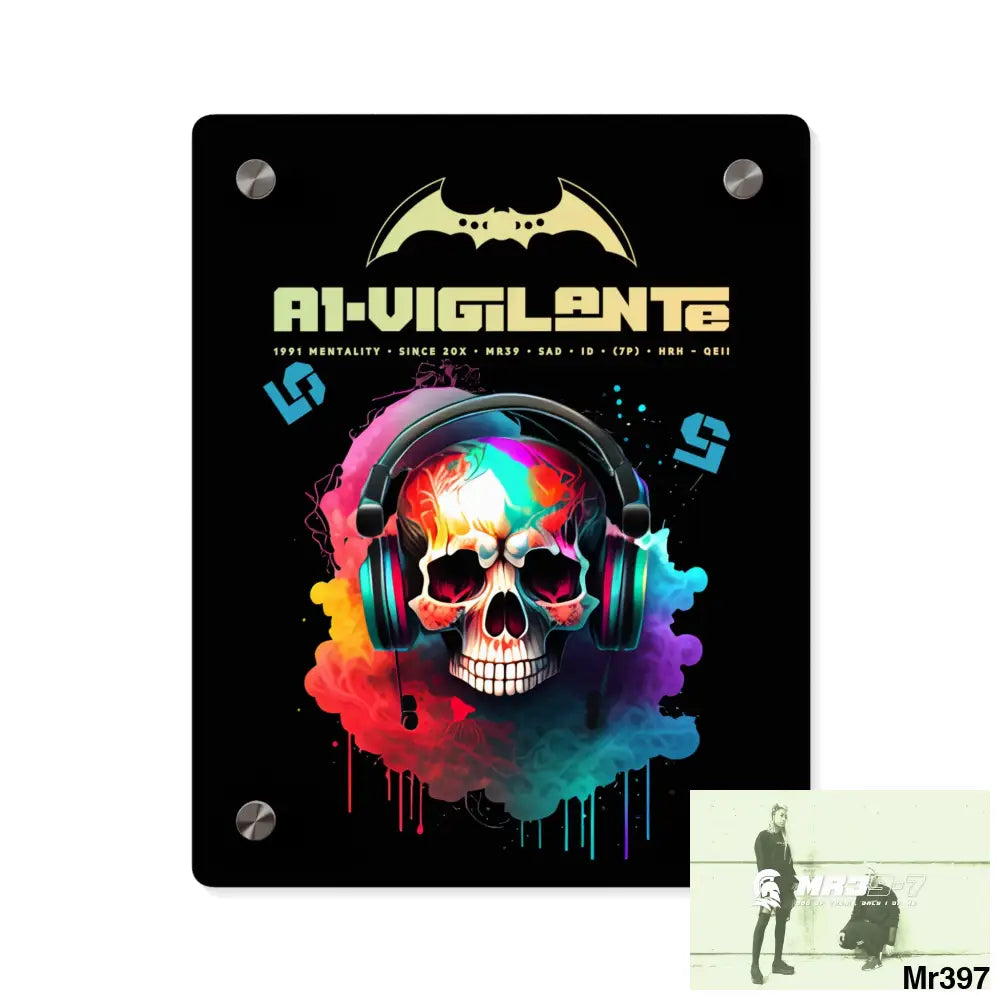 A1-Vigilante E + 5 Colourful Skull Headphones Acrylic Wall Art Panels 8″ x 10″ (Vertical) / 0.25’’ Home Decor