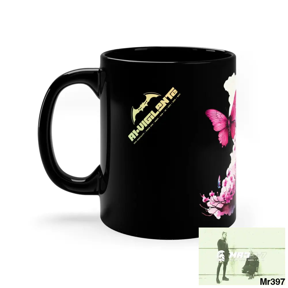 A1-Vigilante GBR Pink Butterfly on Ornamental Cherry Tree branch 11oz Black Mug 11oz Mug