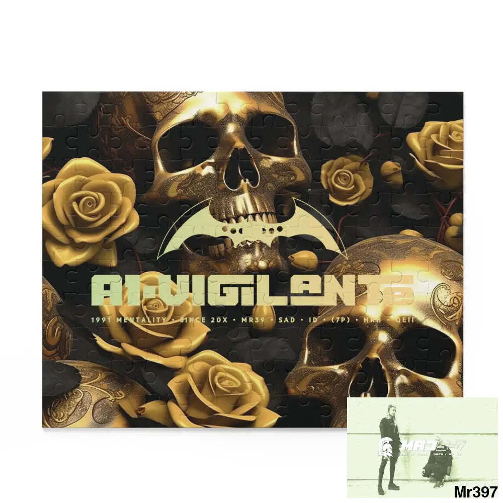 A1-Vigilante Gold Gothic skulls & Roses Puzzle (120 252 500-Piece) 10’’ × 8’’ (120 pcs) Puzzle