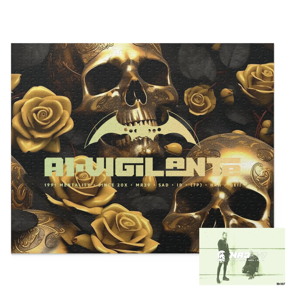 A1-Vigilante Gold Gothic skulls & Roses Puzzle (120 252 500-Piece) 20’’ × 16’’ (500 pcs) Puzzle