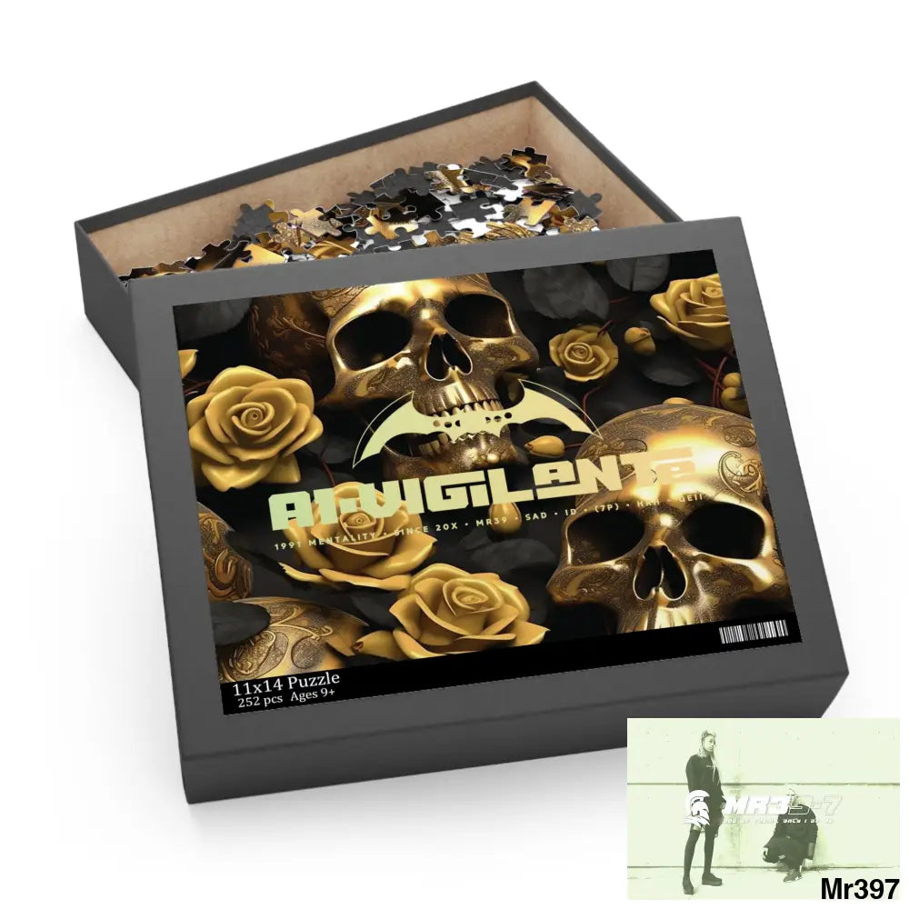 A1-Vigilante Gold Gothic skulls & Roses Puzzle (120 252 500-Piece) Puzzle