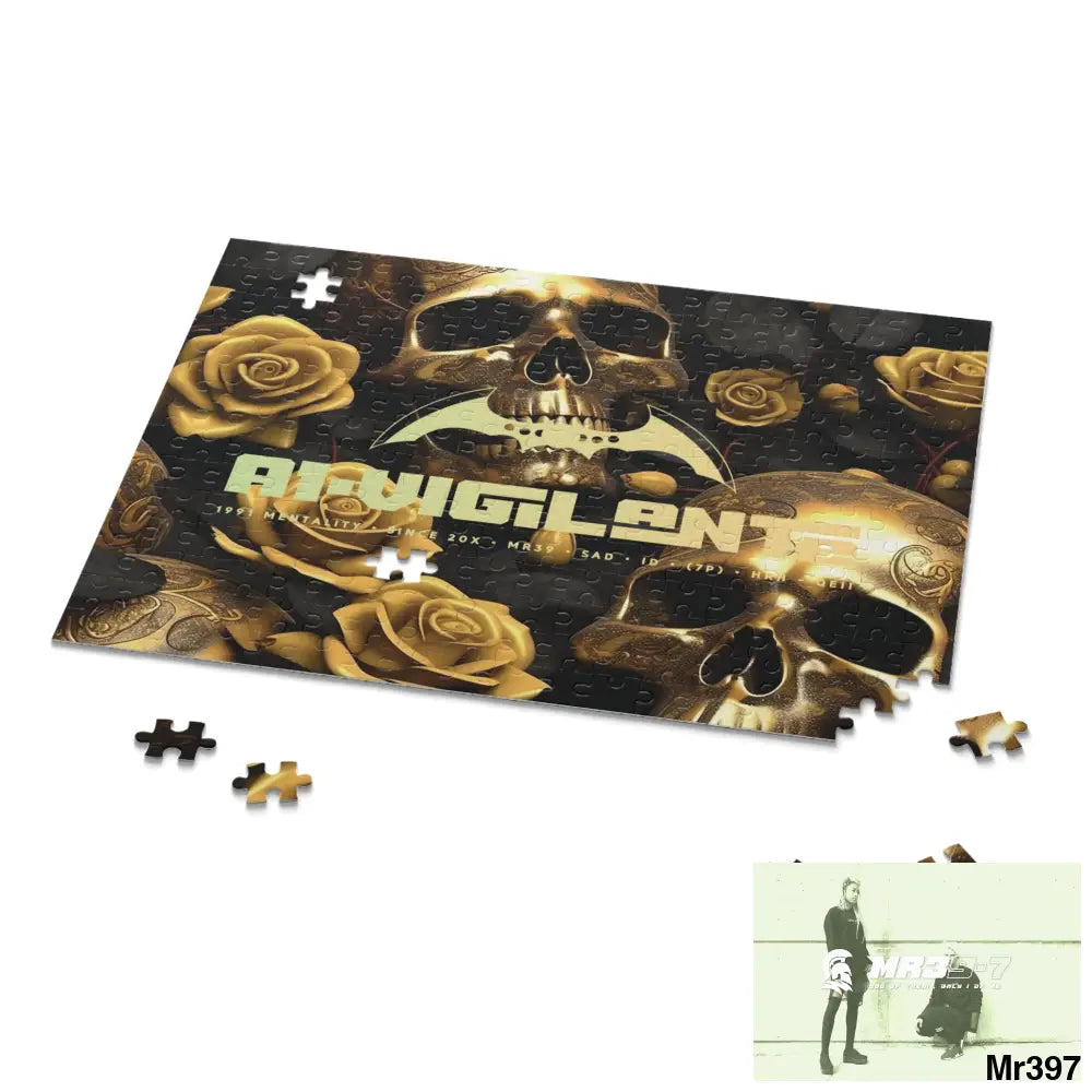 A1-Vigilante Gold Gothic skulls & Roses Puzzle (120 252 500-Piece) Puzzle