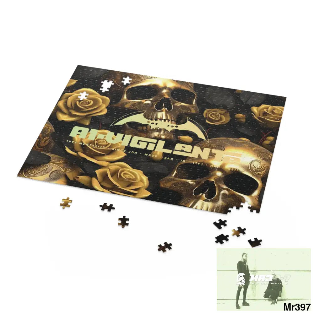 A1-Vigilante Gold Gothic skulls & Roses Puzzle (120 252 500-Piece) Puzzle