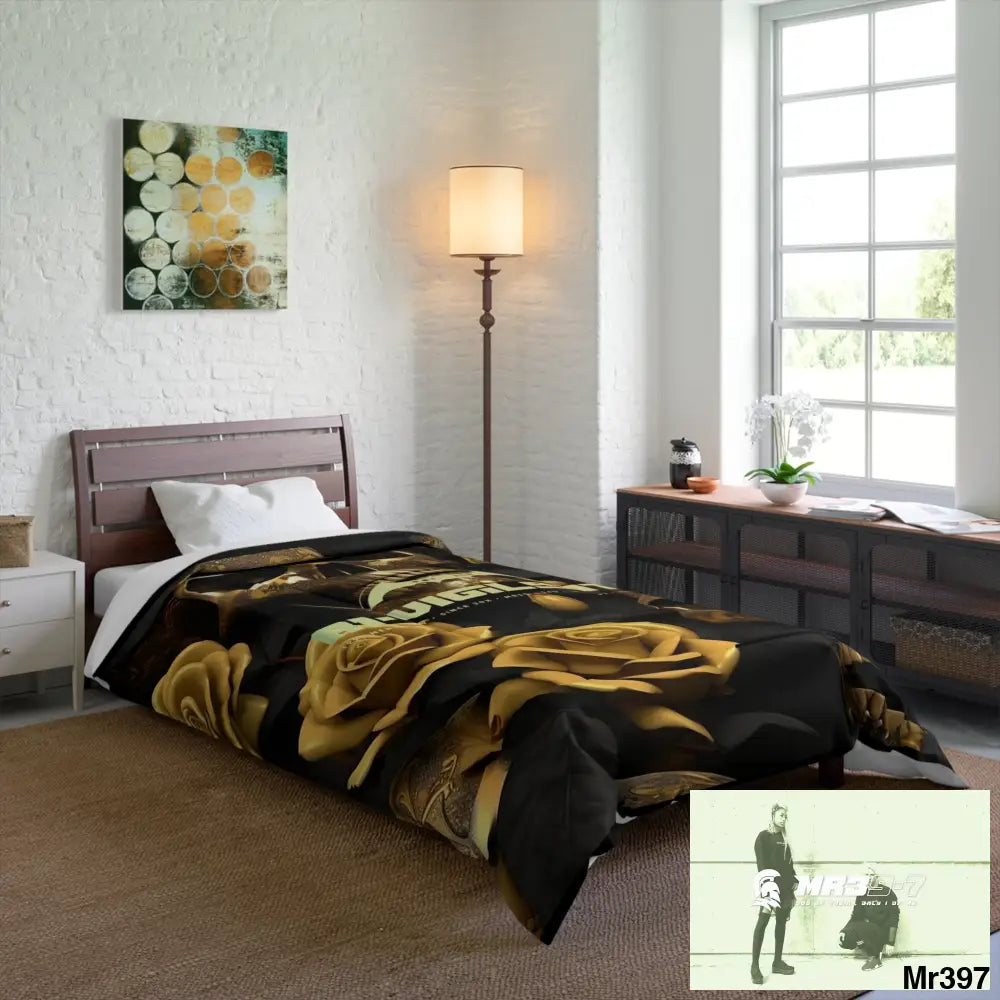 A1-Vigilante Gold Skulls & Roses Comforter Home Decor