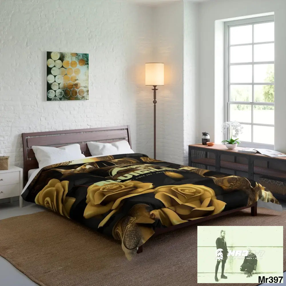 A1-Vigilante Gold Skulls & Roses Comforter Home Decor