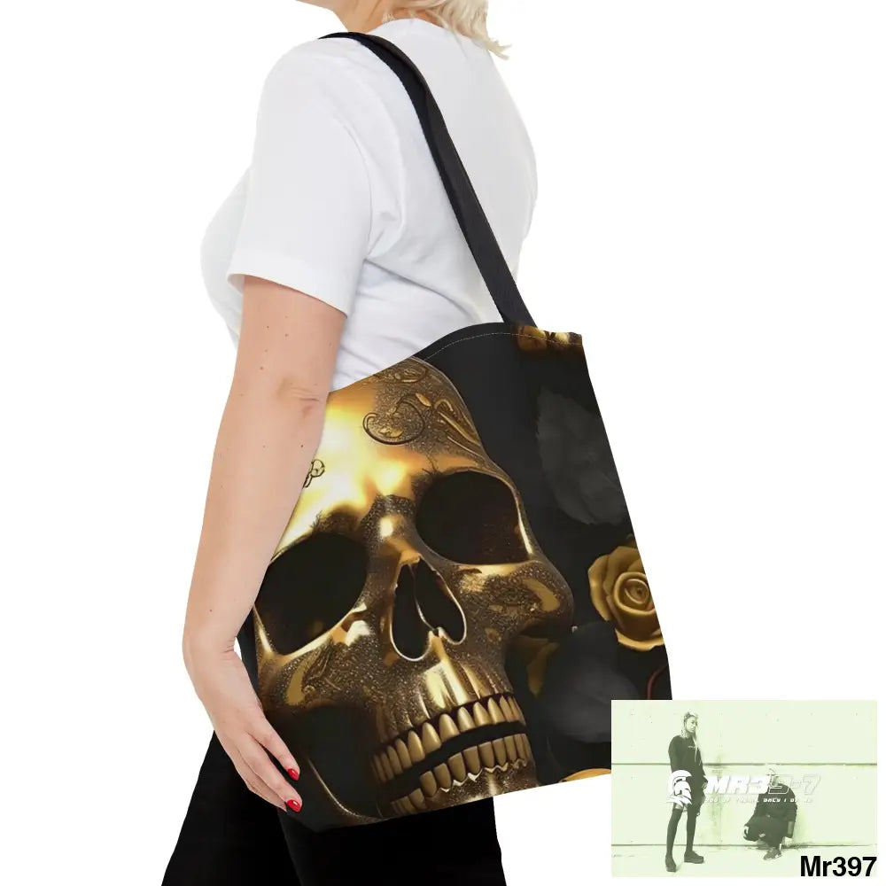A1-Vigilante Gothic Gold skulls & Roses Tote Bag (AOP) Bags