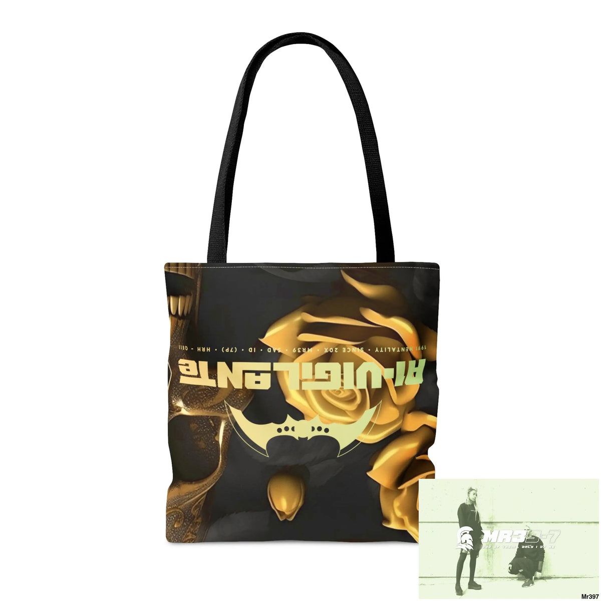 A1-Vigilante Gothic Gold skulls & Roses Tote Bag (AOP) Bags