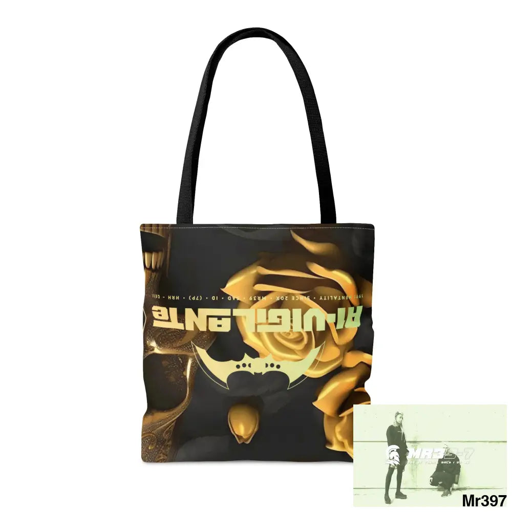 A1-Vigilante Gothic Gold skulls & Roses Tote Bag (AOP) Bags