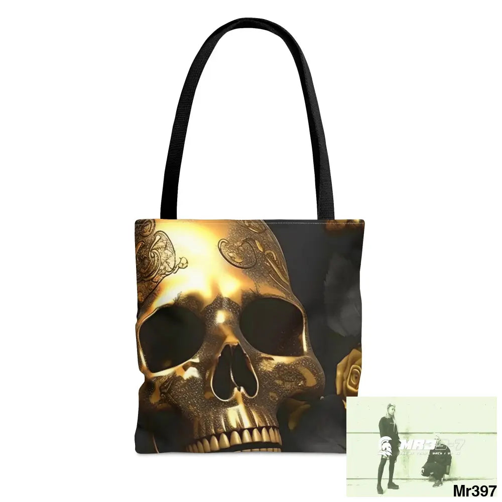 A1-Vigilante Gothic Gold skulls & Roses Tote Bag (AOP) Small Bags