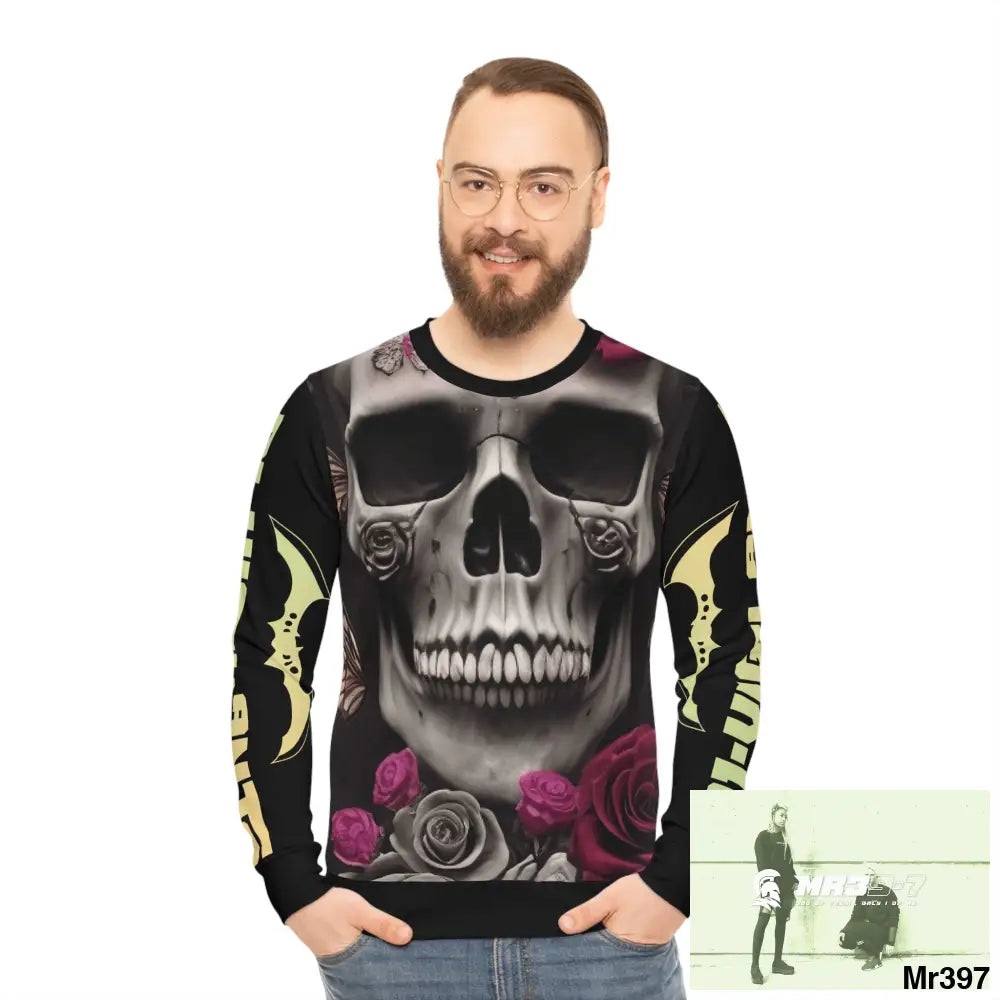 A1-Vigilante Gothic skulls,Butterflies and Roses Lightweight Sweatshirt (AOP) All Over Prints