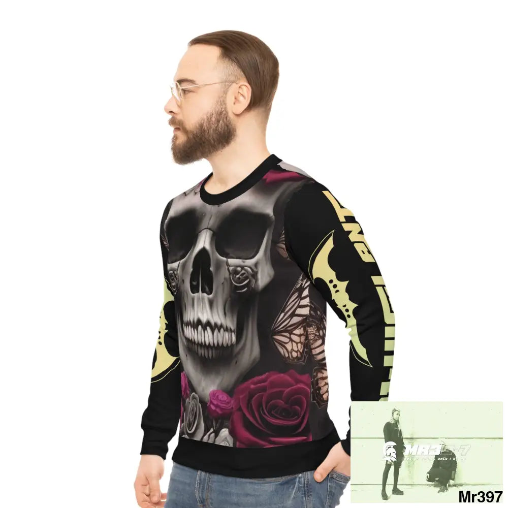 A1-Vigilante Gothic skulls,Butterflies and Roses Lightweight Sweatshirt (AOP) All Over Prints
