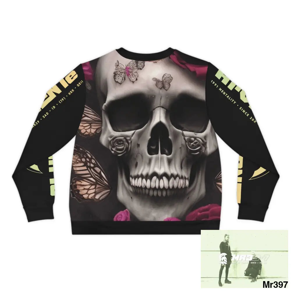 A1-Vigilante Gothic skulls,Butterflies and Roses Lightweight Sweatshirt (AOP) All Over Prints