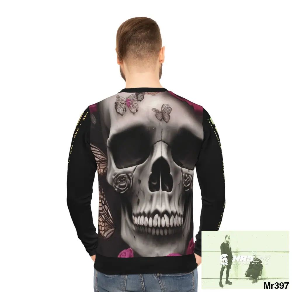 A1-Vigilante Gothic skulls,Butterflies and Roses Lightweight Sweatshirt (AOP) All Over Prints