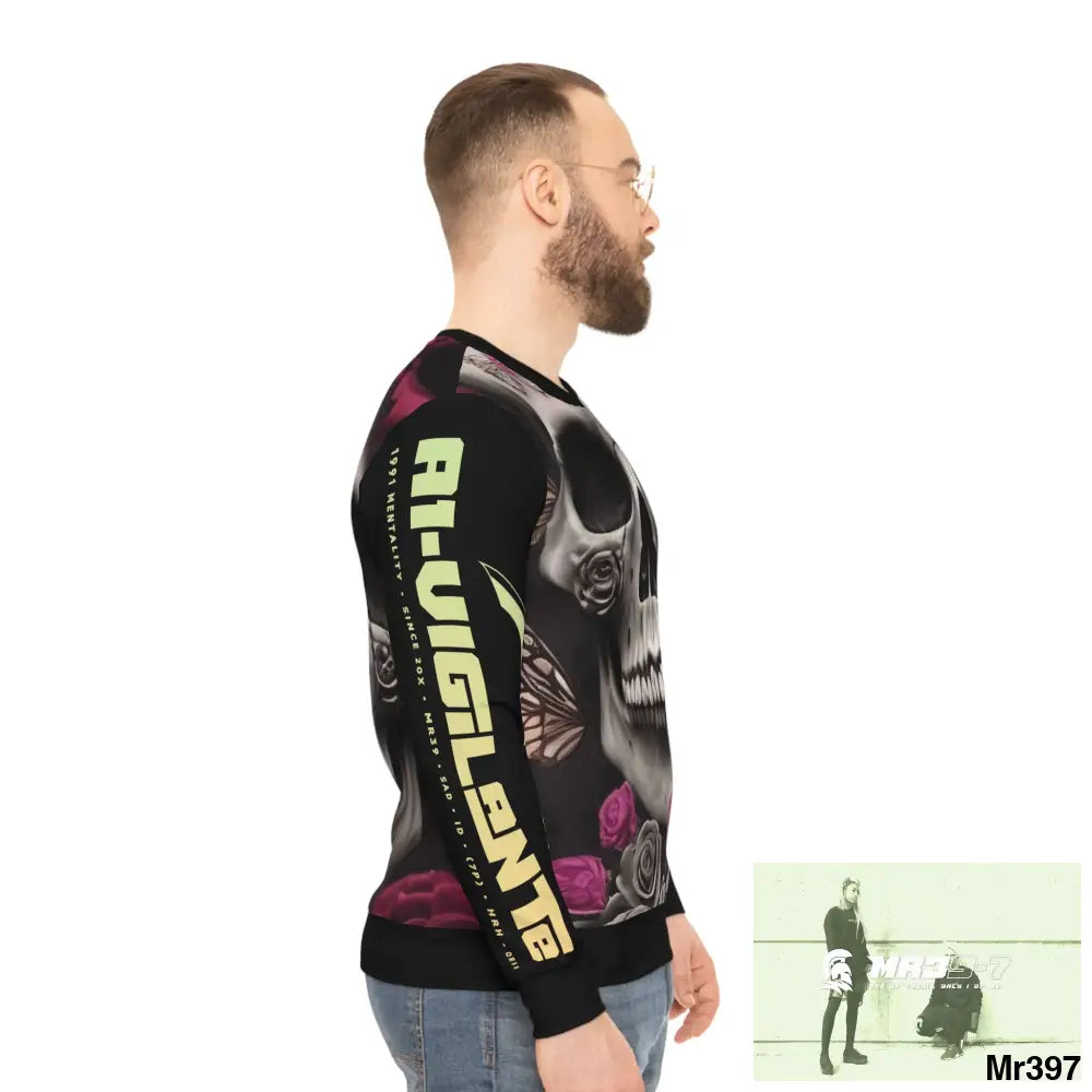 A1-Vigilante Gothic skulls,Butterflies and Roses Lightweight Sweatshirt (AOP) All Over Prints