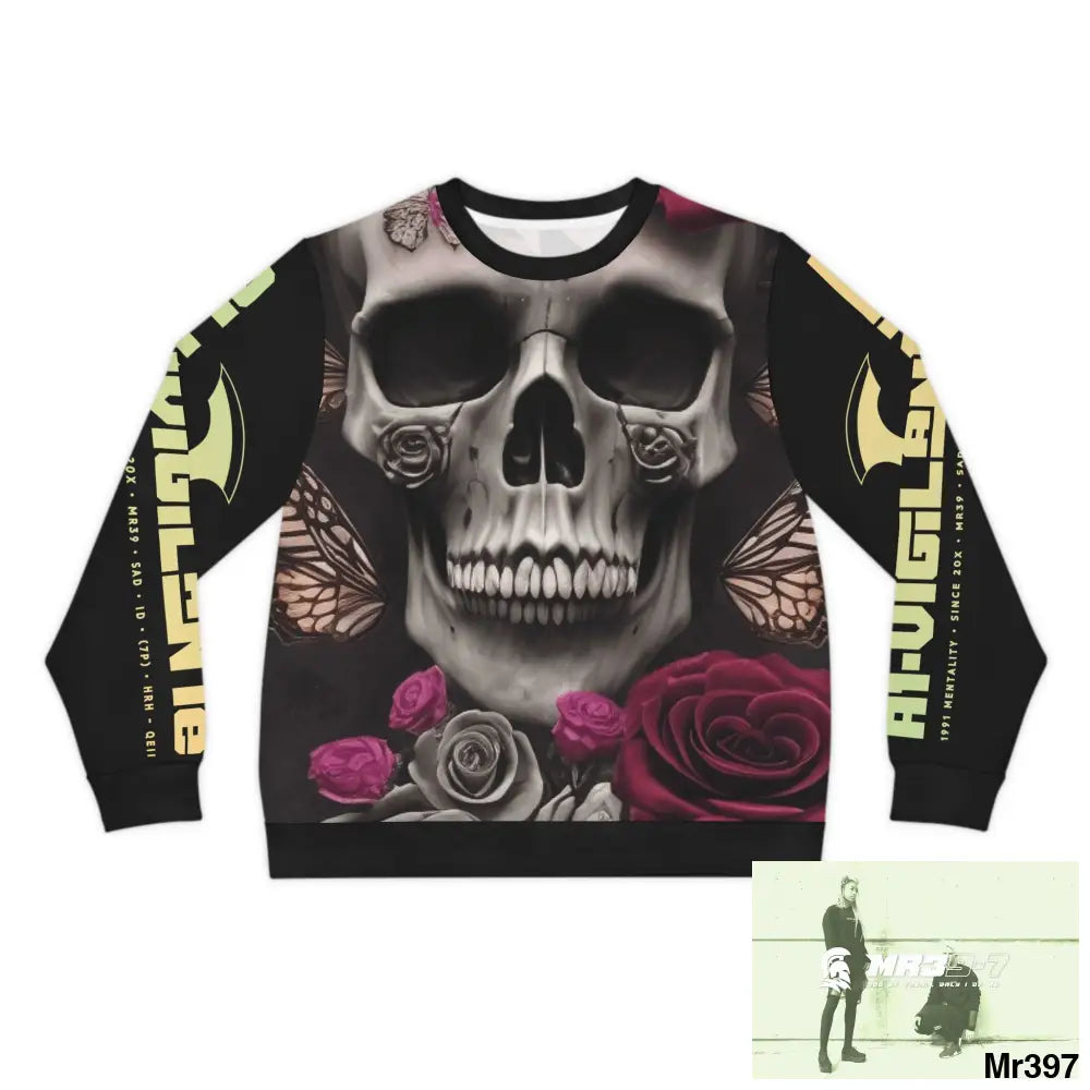 A1-Vigilante Gothic skulls,Butterflies and Roses Lightweight Sweatshirt (AOP) S All Over Prints