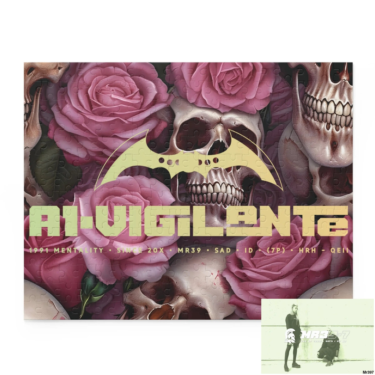 A1-Vigilante Gothic skulls & Roses Puzzle (120 252 500-Piece) 14’’ × 11’’ (252 pcs) Puzzle
