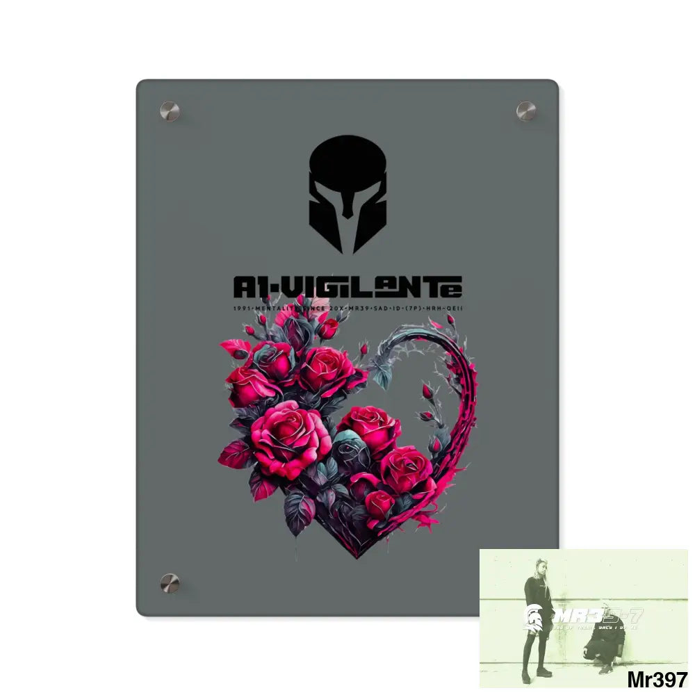 A1-Vigilante Heart made of Pink Roses on Black Background Acrylic Art Wall Panels 11″ x 14″ (Vertical) / 0.25’’ Home