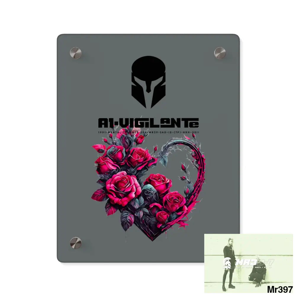 A1-Vigilante Heart made of Pink Roses on Black Background Acrylic Art Wall Panels 8″ x 10″ (Vertical) / 0.25’’ Home