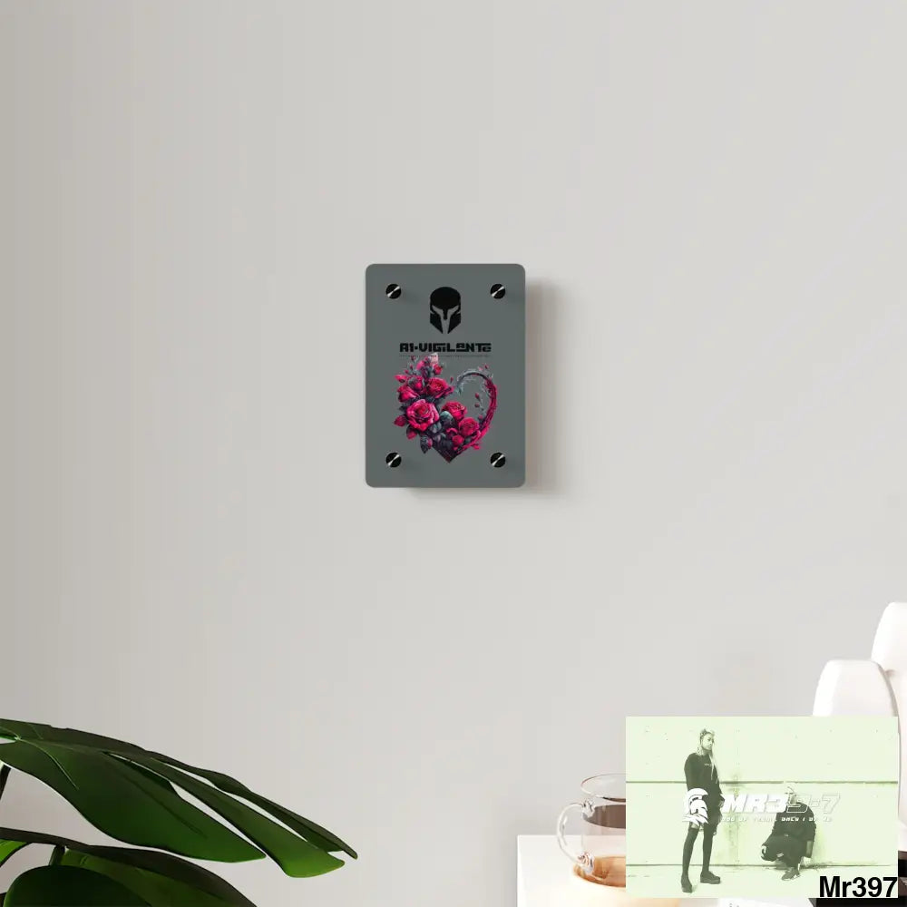 A1-Vigilante Heart made of Pink Roses on Black Background Acrylic Art Wall Panels Home Decor