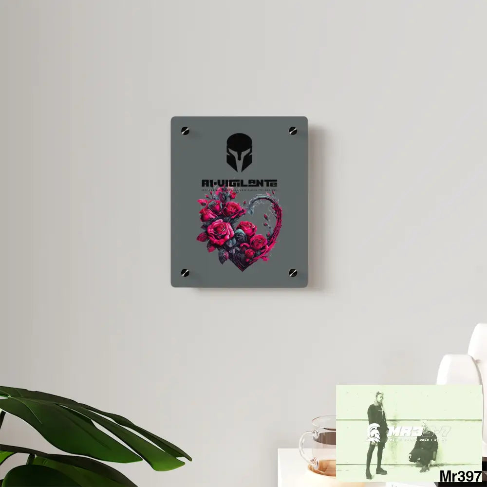 A1-Vigilante Heart made of Pink Roses on Black Background Acrylic Art Wall Panels Home Decor