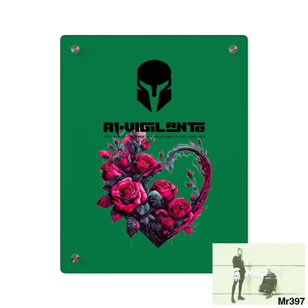 A1-Vigilante Heart made of Pink Roses on Black Background Acrylic Wall Art Panels 11″ x 14″ (Vertical) / 0.25’’ Home