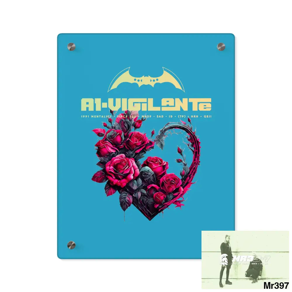 A1-Vigilante Heart made of Pink Roses on Black Background Acrylic Wall Art Panels 11″ x 14″ (Vertical) / 0.25’’ Home