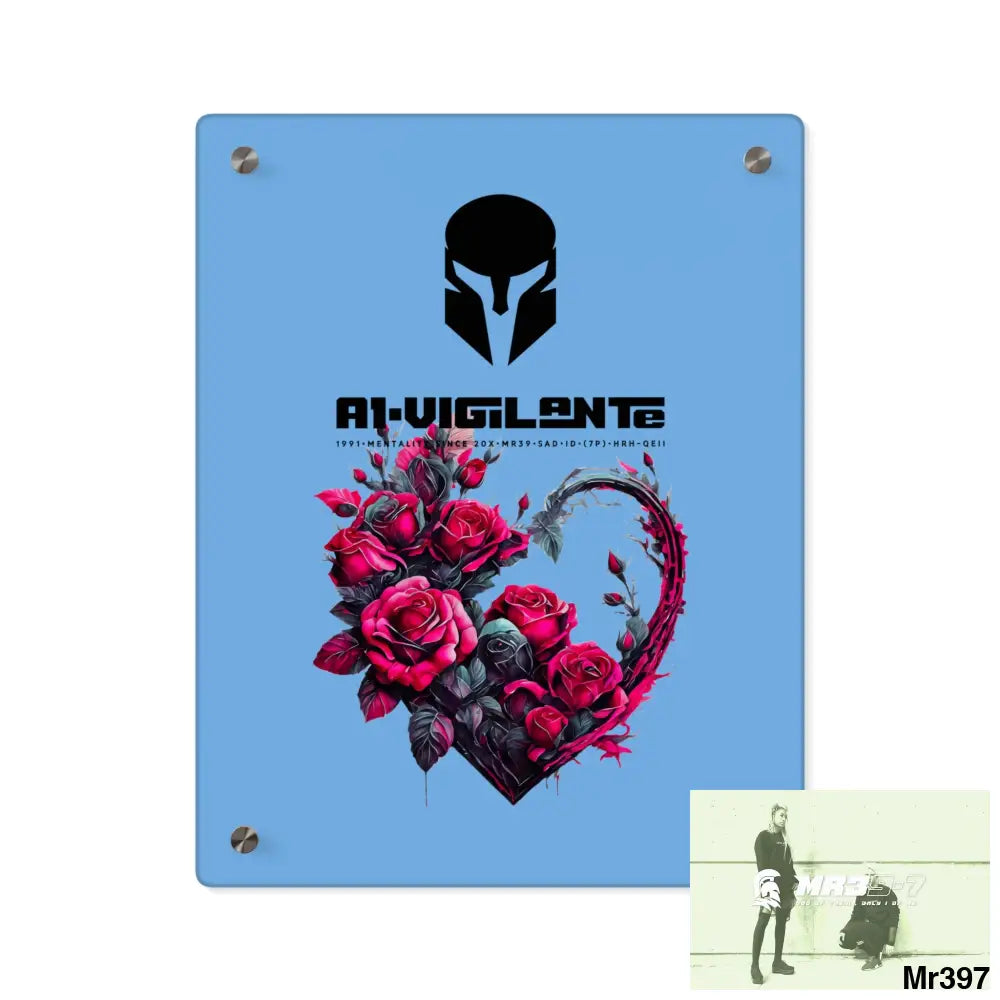 A1-Vigilante Heart made of Pink Roses on Black Background Acrylic Wall Art Panels 11″ x 14″ (Vertical) / 0.25’’ Home