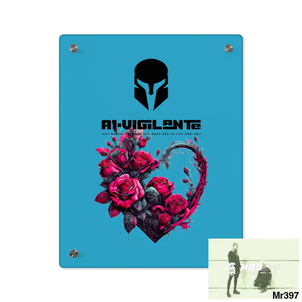A1-Vigilante Heart made of Pink Roses on Black Background Acrylic Wall Art Panels 11″ x 14″ (Vertical) / 0.25’’ Home