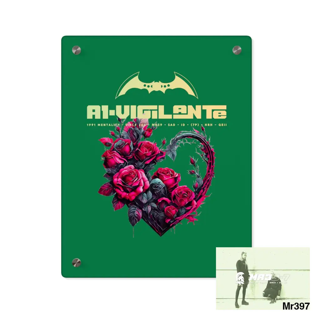 A1-Vigilante Heart made of Pink Roses on Black Background Acrylic Wall Art Panels 11″ x 14″ (Vertical) / 0.25’’ Home