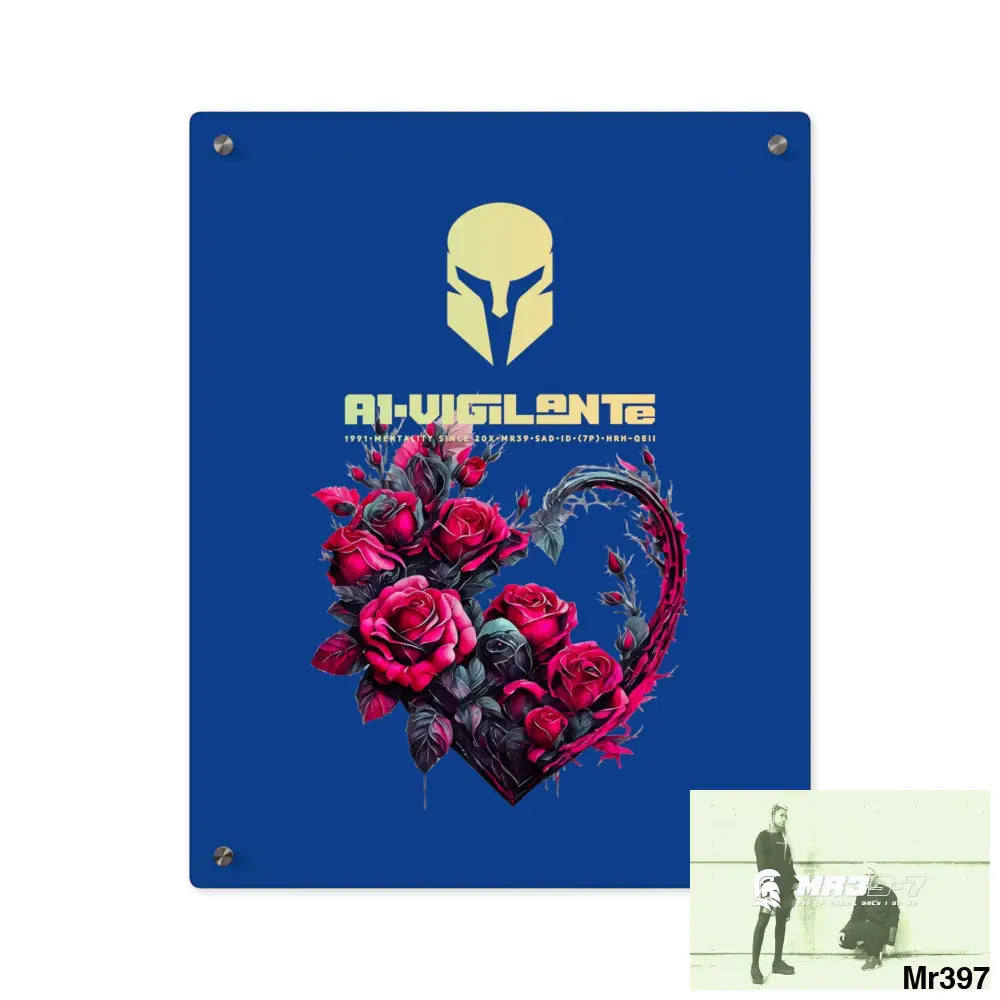 A1-Vigilante Heart made of Pink Roses on Black Background Acrylic Wall Art Panels 16″ x 20″ (Vertical) / 0.25’’ Home