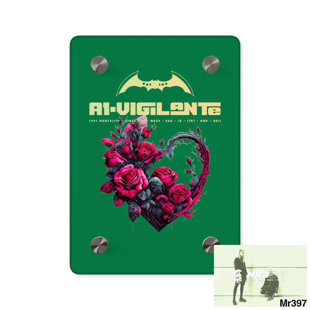 A1-Vigilante Heart made of Pink Roses on Black Background Acrylic Wall Art Panels 5’’ x 7’’ (Vertical) / 0.25’’ Home