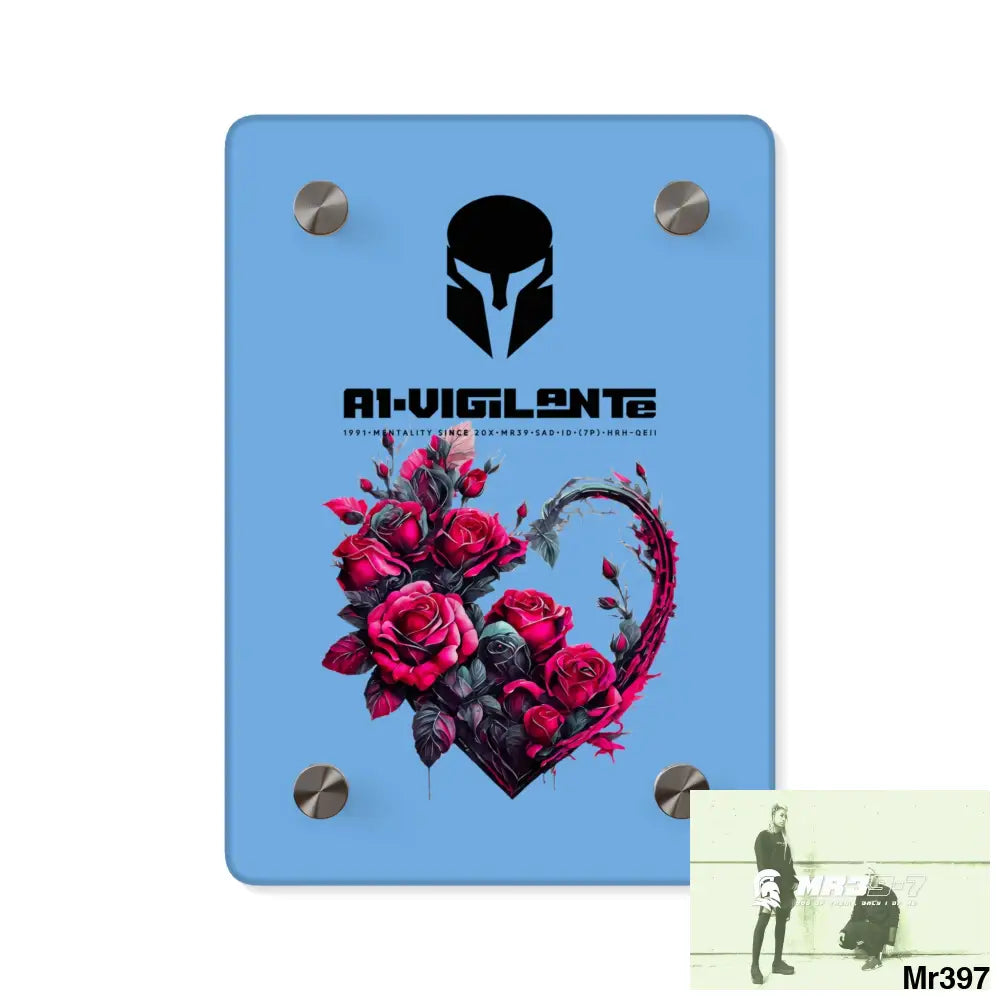 A1-Vigilante Heart made of Pink Roses on Black Background Acrylic Wall Art Panels 5’’ x 7’’ (Vertical) / 0.25’’ Home