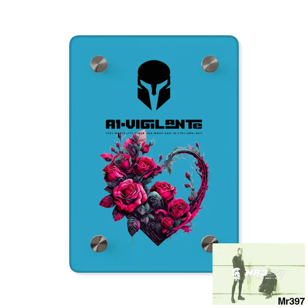 A1-Vigilante Heart made of Pink Roses on Black Background Acrylic Wall Art Panels 5’’ x 7’’ (Vertical) / 0.25’’ Home