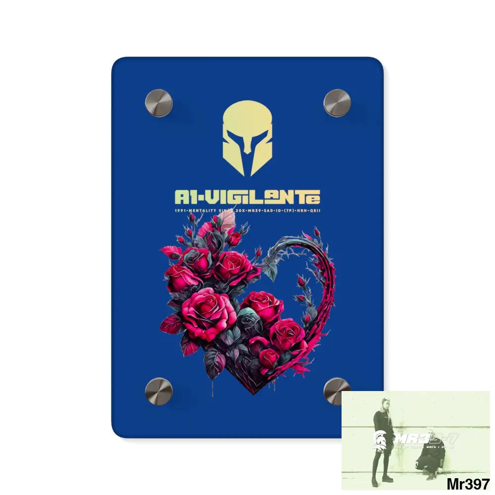 A1-Vigilante Heart made of Pink Roses on Black Background Acrylic Wall Art Panels 5’’ x 7’’ (Vertical) / 0.25’’ Home